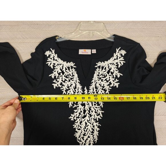 Vtg Quacker Factory Black 3/4 Sleeve Top White Embroidered Design Size L Cotton - Picture 7 of 7